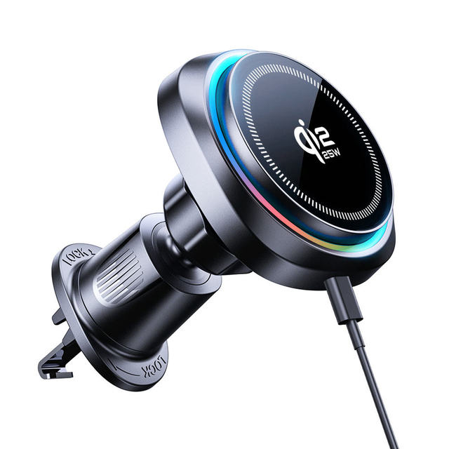 25W Fast Charging Qi2.2 Wireless Charger Car Air Vent Phone Mount 360° Rotation Magnetic Phone Holder With 7 Colors LED Light