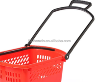 Panier de courses pour supermarché, en plastique, durable, grande capacité, coloré, 2 poignées, mobile avec roulettes