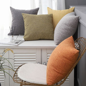 Cojín decorativo Dea de color liso en algodón y lino, 45x45cm, estilo chino moderno, cojín lumbar para sofá, cama, respaldo de silla, con relleno. - Product Image 1