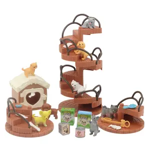 Jinying offre spéciale jouet de simulation maison de chat bricolage mini figurines en plastique chat chien jouets ensemble de jeu