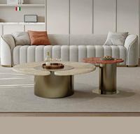 Table basse moderne STG avec plateau en marbre, combinaison de tables basses plates pour salon, style Wabi-sabi, table basse ronde en acier inoxydable haut de gamme