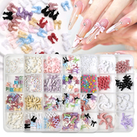 Lot de 12 breloques en résine pour ongles, motifs 3D mignons (cœurs, nœuds, rubans), style doux et minimaliste, pour la décoration d'ongles et les fournitures DIY