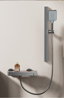 Ensemble de robinetterie de salle de bain carré gris moderne haute pression, avec fonction pluie, pour hôtels, vente en gros de douches à main simples