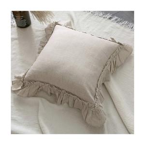 Dropshipping 100% <span class=keywords><strong>Housse</strong></span> <span class=keywords><strong>de</strong></span> <span class=keywords><strong>coussin</strong></span> en <span class=keywords><strong>lin</strong></span> carré à volants avec technique tissée à motif solide pour la maison, l'hôtel et l'hôpital. - Product Image 1