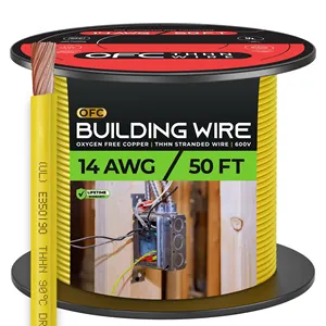 UL Listed 50 FT Spool Yellow 14 Gauge Insulated Solid Copper THHN Building Wire ideal for Residential, Commercial, Industrial