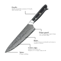 Couteaux de chef tranchants en acier Royal Japan Damascus AUS10 de 20 cm