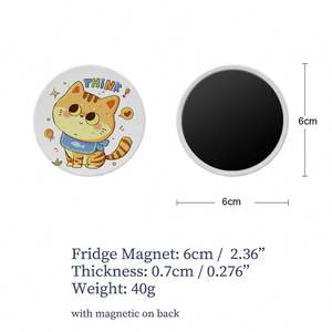 Aimant de réfrigérateur en céramique rond avec motif de chat de dessin animé, impression UV, aimant de réfrigérateur personnalisé, aimant de réfrigérateur en céramique vierge pour sublimation - Product Image 4