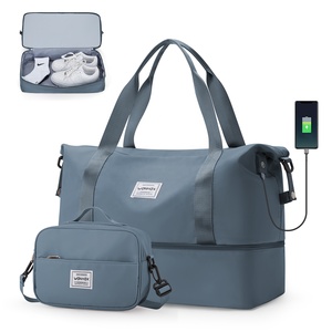 Bolsa de <span class=keywords><strong>viaje</strong></span> Weekender para <span class=keywords><strong>mujer</strong></span> con compartimento para zapatos, lona nocturna con <span class=keywords><strong>neceser</strong></span>, almacenamiento de artículos personales - Product Image 1