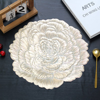 Set de table rond en PVC pailleté doré de 38 cm avec motif pivoine et tournesol, écologique, pour une décoration élégante et festive de la maison