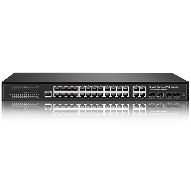 48V High Quality 10/100/1000mbps L2 Managed 24 Port Poe Gigabit Switch 4*1GB Combo