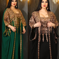 Abaya Africaine Kaftan Marocain Caftan à Paillettes Robe Islamique Boubou Djellaba Ensemble 2 Pièces Tenue Musulmane pour Femme