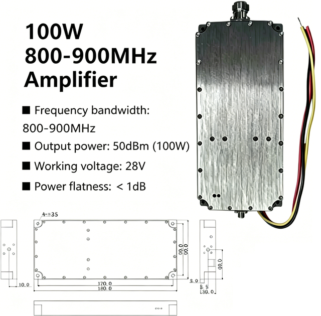 100W 800-900MHz RF Power Amplifiers GAN Amplifier 50dBm 100W 0.8GHz - 0.9GHz Power Flatness <1dB 100W PA Wireless Module
