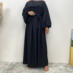 6694# Latest Dress Wrinkle Crepe Loose Sleeves Crew Neck Pleated Classy Women Dress With Back Zipper With Side Pockets and Belt - Product Image 3