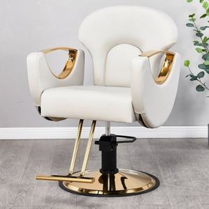 Nouvelle chaise de salon en métal électro-plaqué blanc, coupe de cheveux, coloration des cheveux, levage des cheveux, simple, en cuir, peut être placée à l'envers, chaise de barbier - Product Image 4