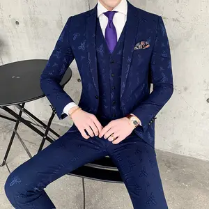 Luxury Men Blue Wedding Suits Navy Colour Tuxedo Suit Vietnam 3 Piece 2021 Modle Aged 22