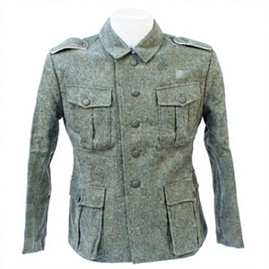 เสื้อคลุมขนสัตว์สีเทาแบบเยอรมันยุคสงครามโลกครั้งที่ 2 สำหรับผู้ชาย แขนยาว ติดกระดุม กันน้ำ กันลม เสื้อแจ็คเก็ตฤดูหนาว รับผลิตตามแบบ OEM ชุดยูนิฟอร์มสั่งทำ - Product Image 1