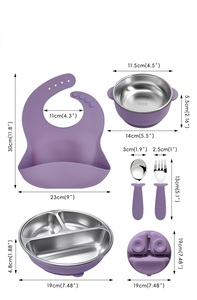 Juego de alimentación para bebés sin BPA, no tóxico, plato de succión de acero inoxidable azul con diseño de animales adorables - Product Image 4