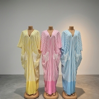 Kaftan africain ample pour femme, style Djellaba, avec hijab intégré, à rayures et blocs de couleur, pour l'été 2026, vente en gros