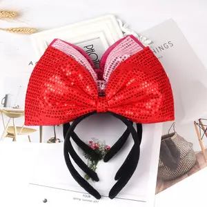 Cute Shiny Girls Sequins Bowknot Headbands Sweet Big Bow Hairbands For Women