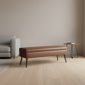 Brown Pu Leather <b>Storage</b> Ottoman Bench With Metal Legs Midcentury Modern Living Room Furniture Home <b>Stool</b> And Ottoman - Product Image 2