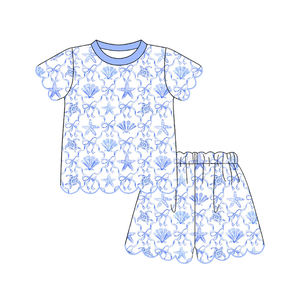 Conjunto de 2 Piezas de Ropa para Niños, Pantalones Cortos con Borde Festoneado, Diseño Floral, Algodón y Spandex Transpirable, Estilo Casual para Primavera/Otoño - Product Image 3