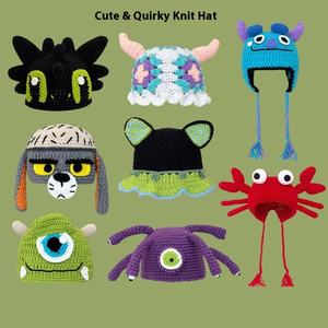 <span class=keywords><strong>Gorro</strong></span> de peluca tejido a mano con dibujos animados, <span class=keywords><strong>gorro</strong></span> de peluca cálido de punto hecho a mano de estilo coreano, <span class=keywords><strong>gorro</strong></span> de Peluca de moda peculiar de punto divertido Unisex - Product Image 2