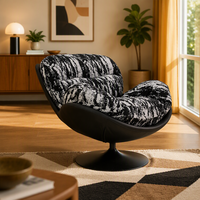 Fauteuil d'appoint pivotant à 360 degrés avec tissu tissé côtelé ivoire, coque moulée caramel et base en piédestal noir