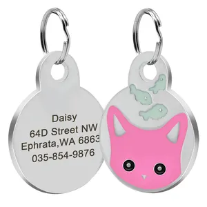 2023 Herstellung Hot Sale OEM/ODM Edelstahl Cat Face Pet Name ID Tag Tags mit Ring