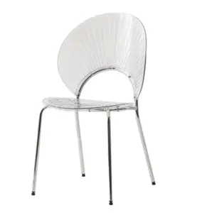 现代家具咖啡厅店透明水晶冰透明塑料外壳亚克力餐椅，带镀铬金属腿