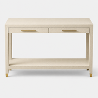 Table console élégante de haute qualité en cuir gaufré shagreen à 2 tiroirs pour la décoration du salon