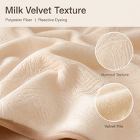 Parure de lit 4 pièces en velours de lait polyester texturé, motif brûlé, teinture réactive, avec housse de couette