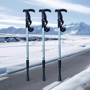 Bastones de trekking de aluminio de fibra de carbono de 3 secciones personalizables Mango de goma negro de grafito Montañismo Aventuras al aire libre - Product Image 4