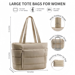 Low MOQ Custom Logo Water-resistant Nylon Quilted Puffer <strong>Tote</strong> <strong>Bag</strong> <strong>with</strong> Zipper Large Capacity Anti-theft Shoulder <strong>Bag</strong> Wholesale - Product Image 4