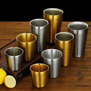 Tasses isothermes en acier inoxydable à <span class=keywords><strong>double</strong></span> <span class=keywords><strong>paroi</strong></span>, motif diamant martelé, style coréen, anti-brûlure, pour eau, café, thé, bar et fêtes - Product Image 5