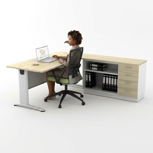Modern Durable L-shaped Office <b>Desk</b> Storage <b>Cabinet</b> Computer Workstation Freestanding Chipboard Melamine Top File Drawer Office - Product Image 1