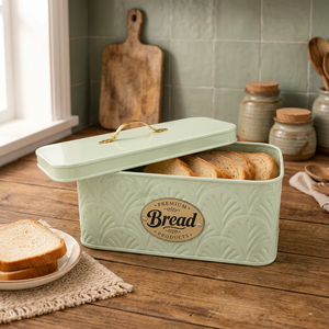 Caja de Pan Metálica Vintage con Asa Dorada, Contenedor Rectangular Verde Menta para Almacenamiento de Alimentos para Cocina - Product Image 1
