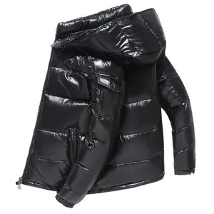 Veste en duvet d'hiver pour hommes Body Fit Outdoor Korean épaissi Hooded Custom Logo Shiny Padded Down Puffer Jacket