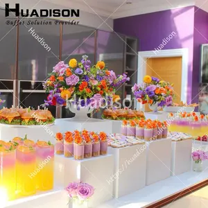 Huadison set kubus tampilan akrilik kustom pesta, dudukan prasmanan katering akrilik putih untuk tampilan makanan