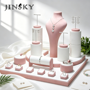Luxury Jewelry Display Stand for <b>Necklaces</b> Bracelets Earrings <b>Rings</b> Pink Showcase Display Props for Retail Shop Window - Product Image 4
