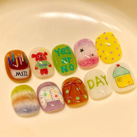 Nouvelles capsules d'ongles prêtes à poser, ultra-courtes, style Doudou, au design unique et de niche, avec motifs animaux de dessin animé et géométriques