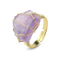 फैशन तार लपेटें प्राकृतिक मूल रॉक पत्थर गहने उद्घाटन समायोज्य Bijoux रत्न हीलिंग चक्र अनाकार क्रिस्टल अंगूठी