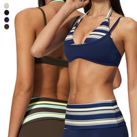 Soutien-gorge de sport sans armatures pour femme, nouveau style, à rayures contrastées et pois, avec bretelles multiples, dos nu et coussinets amovibles, idéal pour les voyages et la plage - FWX4549