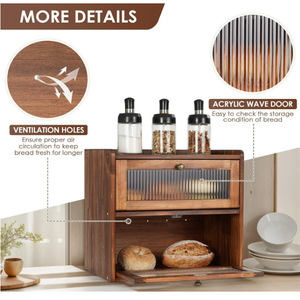 Wooden Double Layer Bread Box Kitchen Storage Cabinet With Wave <b>Door</b> Dustproof Drawer Organizer For Home Baking - Product Image 2