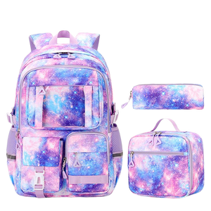 Ensemble de sac à dos scolaire licorne en polyester imperméable à la mode avec fermeture éclair, boîte à lunch imprimée 3 pièces pour les élèves du <span class=keywords><strong>collège</strong></span>, unisexe - Product Image 2