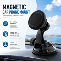 Support magnétique de téléphone pour voiture en alliage d'aluminium durable de qualité industrielle avec ventouse, fixation stable pour pare-brise et tableau de bord à angle réglable
