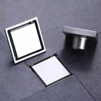 Grille de vidange carrée en acier inoxydable brossé de 4 pouces, invisible, avec filtre, pour carrelage, moderne, pour cuisine et salle de bain