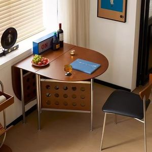 Oval Foldable <b>Wooden</b> <b>Dining</b> <b>Table</b> Walnut Color <b>Extendable</b> Nordic Style For Small Homes And Apartments - Product Image 4
