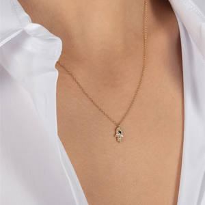 Nueva cadena de oro de plata 925 auténtica tipo malvado turco ojo Hamsa mano encanto 35 + 10cm collar pavimentado grande azul Cz mujeres regalo de boda - Product Image 3