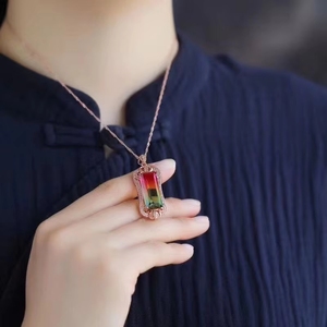 Nuevo Collar con Colgante de Turmalina Sandía, Mineral Original, <span class=keywords><strong>para</strong></span> Mujer, Regalo <span class=keywords><strong>para</strong></span> <span class=keywords><strong>Mejor</strong></span> Amiga, Joyería de Alta Gama - Product Image 2