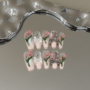 <span class=keywords><strong>Uñas</strong></span> Postizas Hechas a Mano con Diseño <span class=keywords><strong>de</strong></span> <span class=keywords><strong>Tulipanes</strong></span>, Adhesivo Removible para <span class=keywords><strong>Uñas</strong></span> Postizas - Product Image 3